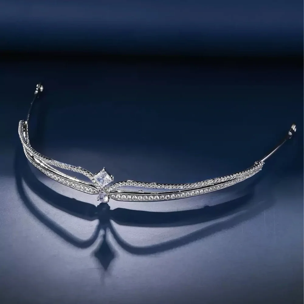 Vintage Silver Crystal V-Shaped Tiara Headband